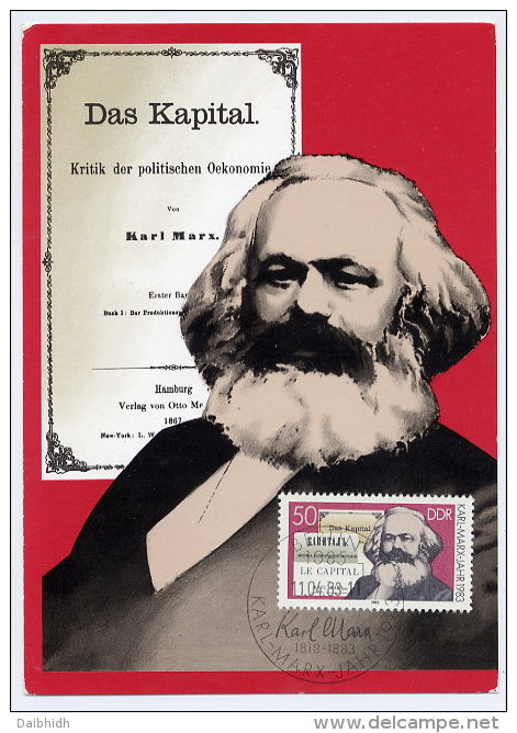 EAST GERMANY 1983 Karl Marx Year Official Maxicard. - Maximumkarten (MC)