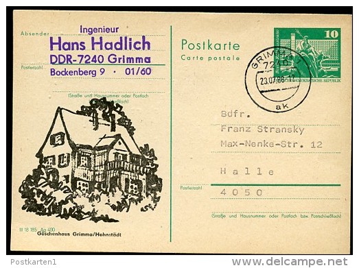 DDR P79-21-78 C70-a Postkarte PRIVATER ZUDRUCK Göschenhaus Grimma Gelaufen 1988 - Private Postcards - Used