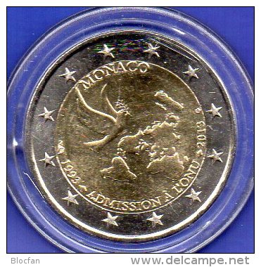 2 EURO Monaco 2013 Stg 14€ Sonder-Edition 20 Jahre UNO-Mitglied 2€-Münzen Stempelglanz  Coin Of Fürstentum Monako-Ville - Monaco