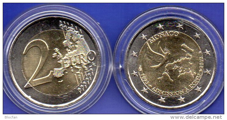 2 EURO Monaco 2013 Stg 14€ Sonder-Edition 20 Jahre UNO-Mitglied 2€-Münzen Stempelglanz  Coin Of Fürstentum Monako-Ville - Monaco