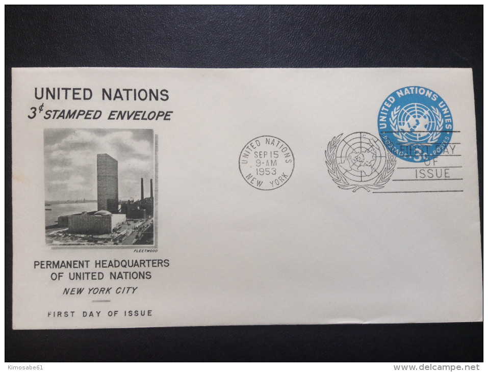 UN-NY, 1953 FDC - United Nations 3c. Stamped Envelope First Day Issue - FDC