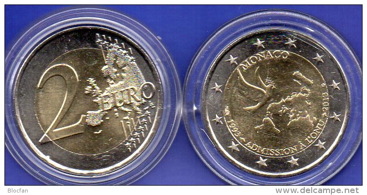 UN 2EURO Monaco 2013 Stg 14€ Sonder-Edition 20 Jahre UNO-Mitglied 2€-Münze Stempelglanz  Coin Of Fürstentum Monako-Ville - Monaco