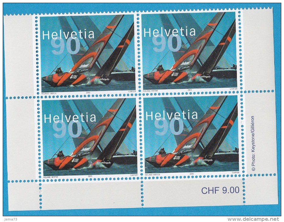 N° 1756 Alinghi Zwitzerland L´esuipe Suisse Vainqueur De La Coupe América  2003 Bloc De 4 Timbres - Unused Stamps