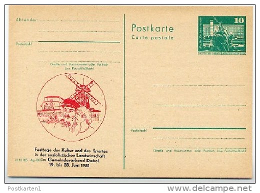 DDR P79-25-81 C158 Postkarte PRIVATER ZUDRUCK Windmühle Mähdrescher Dabel 1981 - Private Postcards - Mint