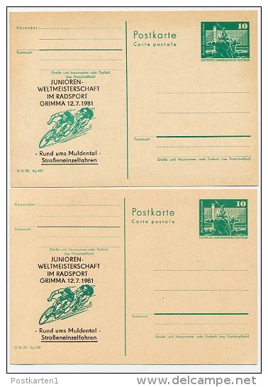 DDR P79-29a-81 C161-a 2 Postkarten PRIVATER ZUDRUCK Radsport Grimma 1981 - Cartes Postales Privées - Neuves