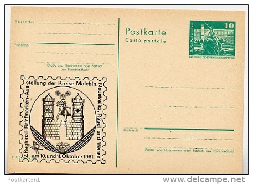 DDR P79-37-81 C169 Postkarte PRIVATER ZUDRUCK Wappen Waren Müritz 1981 - Privatpostkarten - Ungebraucht