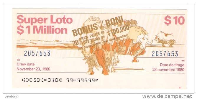 Super Loto Canada 1980 - Lottery Ticket - Lotterielose