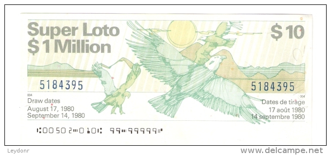 Super Loto Canada 1980 - Lottery Ticket - Billets De Loterie