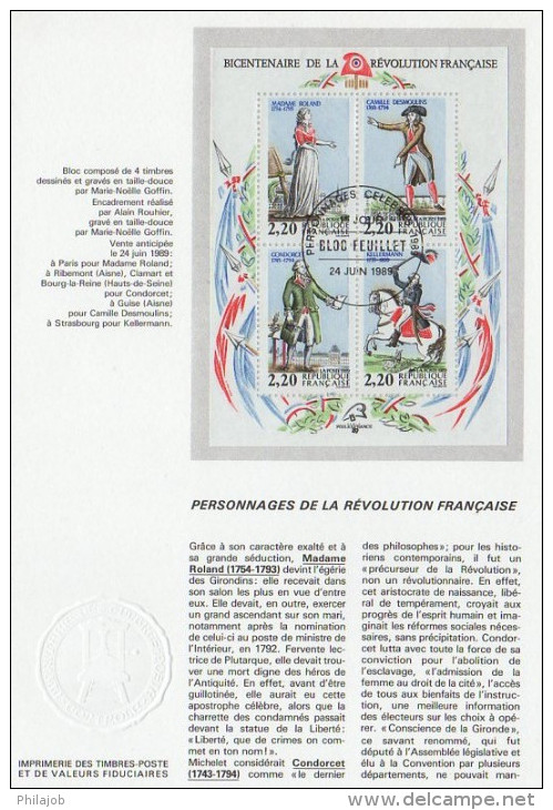 1989 : Notice Officielle 1er Jour " PERSONNAGES DE LA REVOLUTION FRANCAISE ". N° YT BF 10 + Prix Dégressif ! - Franz. Revolution