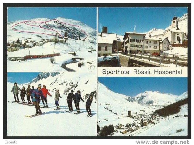 HOSPENTAL Sporthotel RÖSSLI Skischule Werbekarte - Hospental