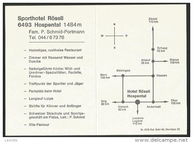 HOSPENTAL Sporthotel RÖSSLI Skischule Werbekarte - Hospental