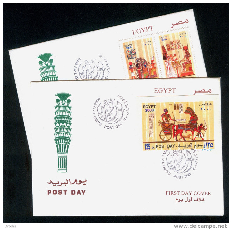 EGYPT / 2000 / POST DAY / THE QUEEN NEFERTARI / RAMESES II / CHARIOT / HORSE / 2FDCS - Brieven En Documenten