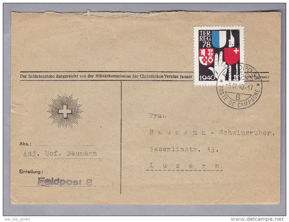 Schweiz Soldatenmarken II W.K. 1940 Brief "TER.REG.72" - Dokumente
