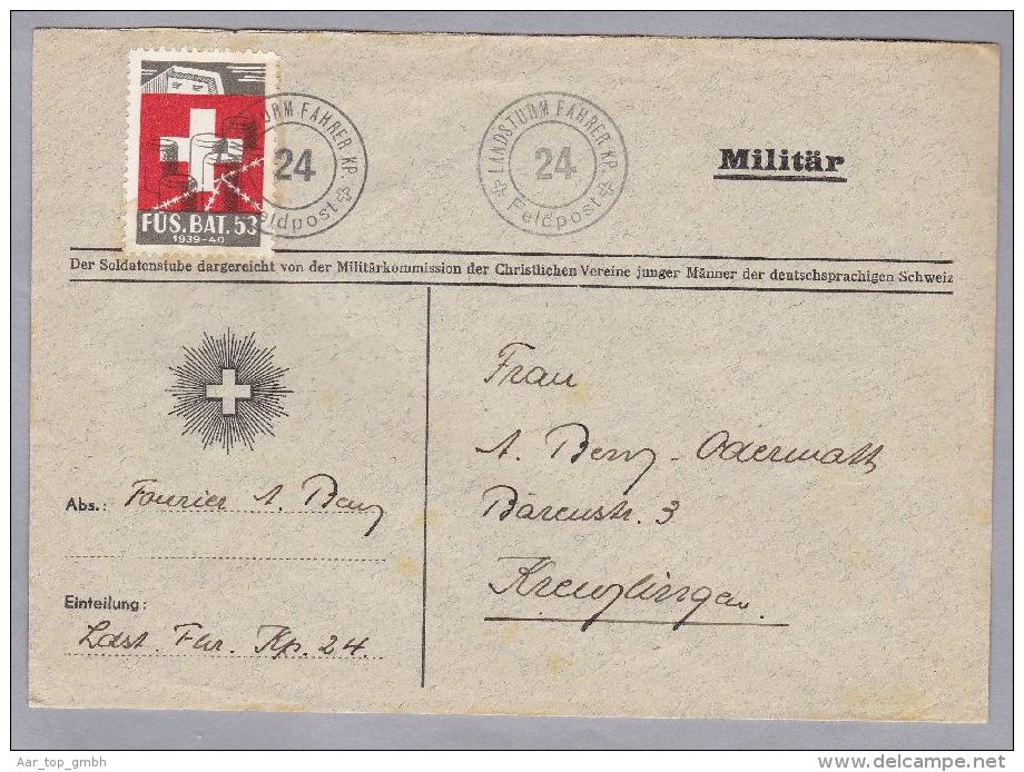 Schweiz Soldatenmarken II W.K. Brief   "FÜS.BAT.53" - Dokumente