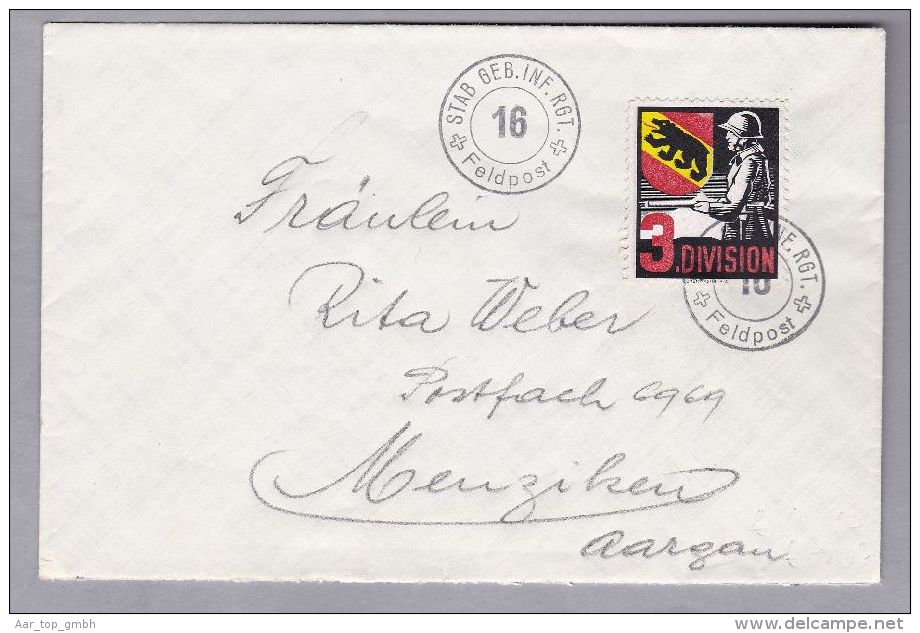 Schweiz Soldatenmarken II W.K. Brief  "3.DIVISION" - Dokumente