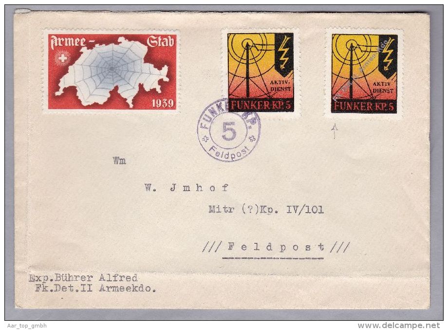 Schweiz Soldatenmarken II W.K. Brief  "FUNKER.KP.5  +  FK.DET.ARMEE KDO" - Dokumente