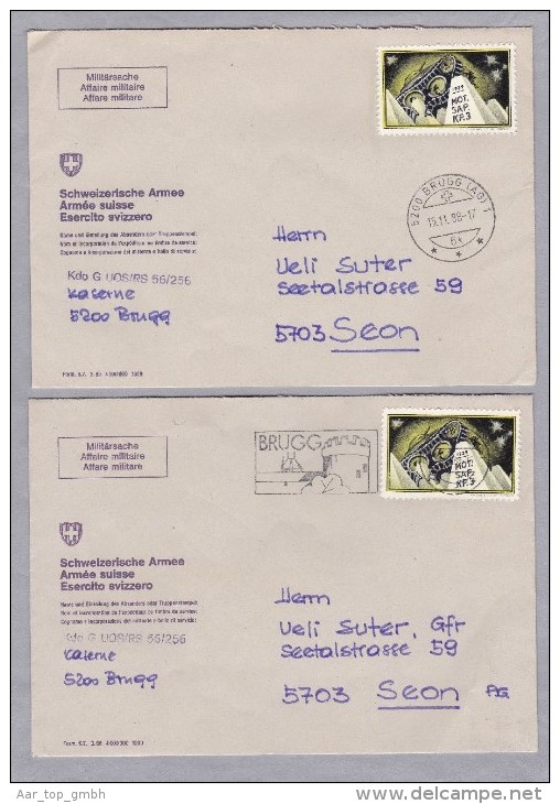 Schweiz Soldatenmarken 1939 II W.K.- 2 Briefe 1988-11-15  "MOT.SAP.KP.3" - Dokumente