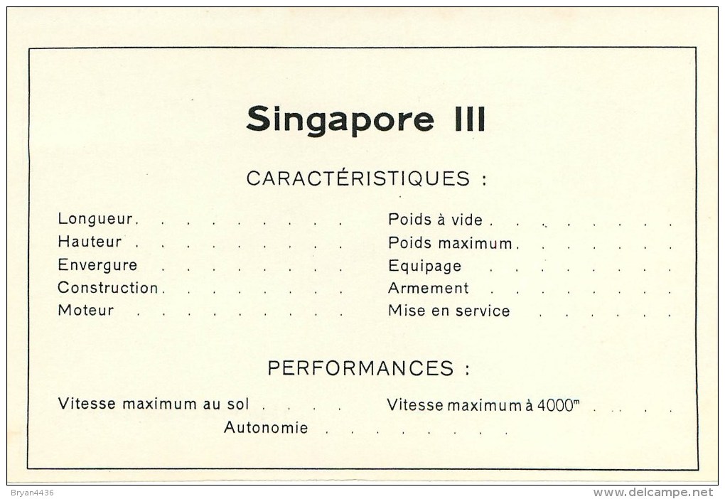 Singapore III - Avion Militaire - Grande-Bretagne - Carte Format Proche CPA - édit; Silhouette N° 57 - (2 Scans) - 1939-1945: 2. Weltkrieg