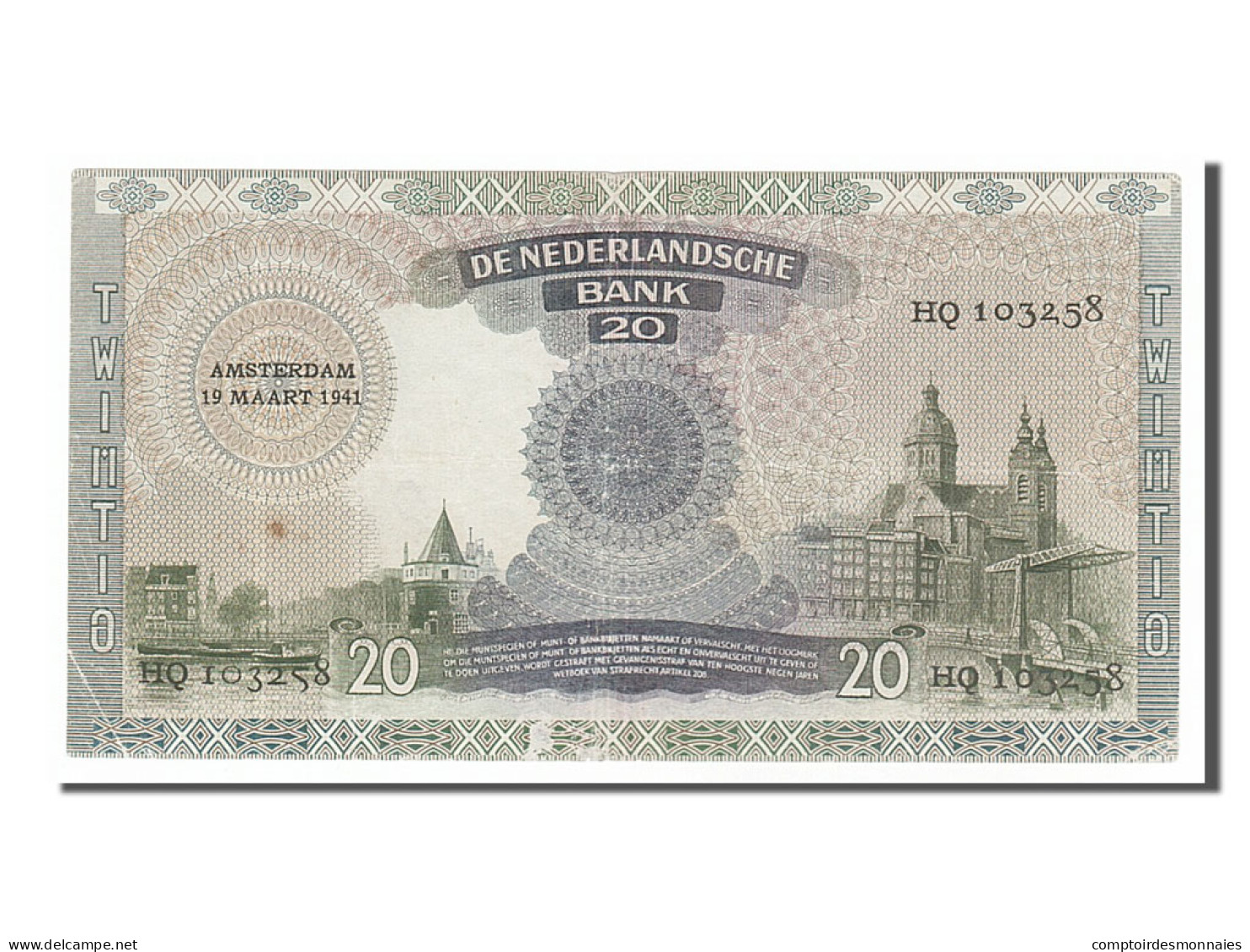 Billet, Pays-Bas, 20 Gulden, 1941, 1941-03-19, TTB - 20 Gulden