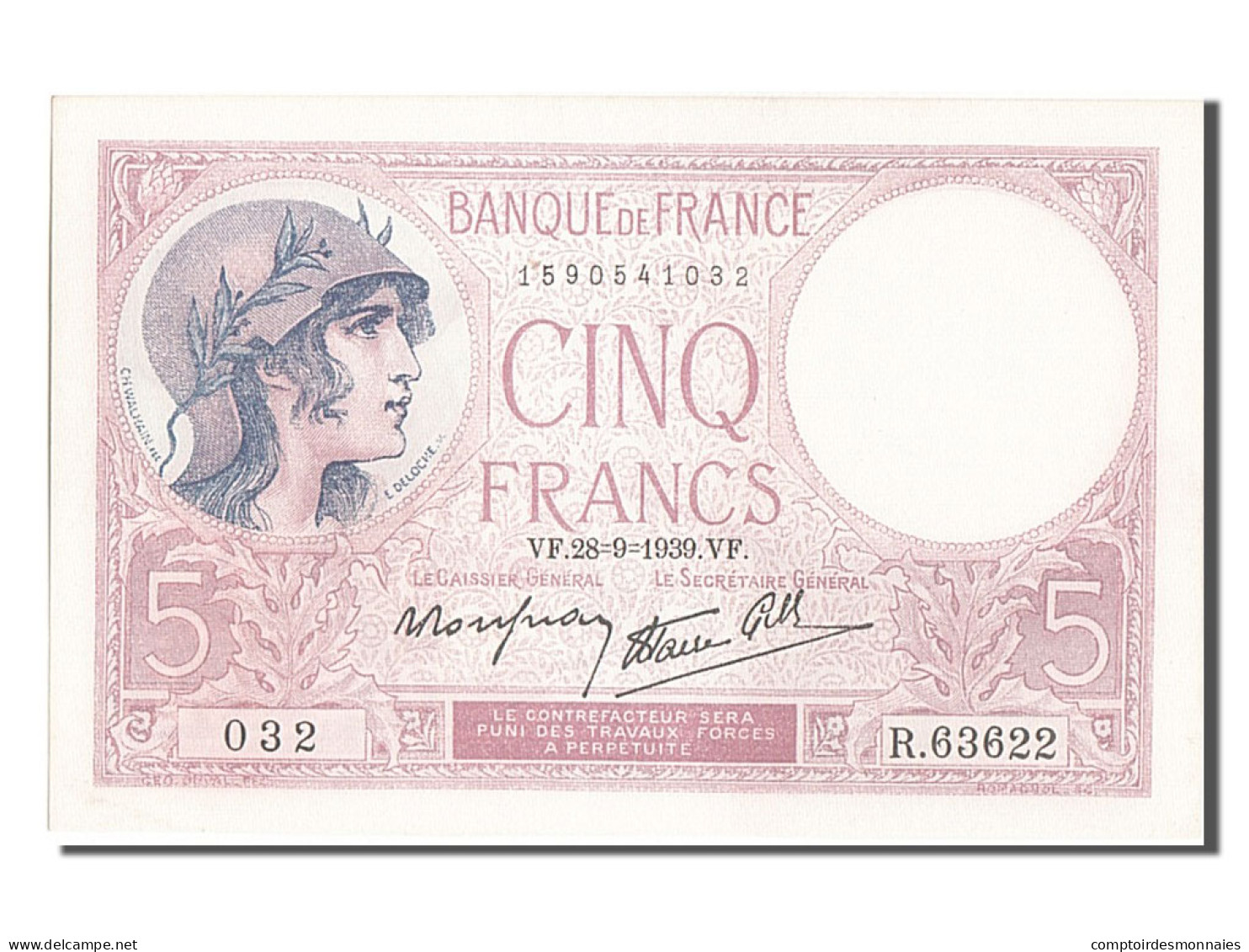 Billet, France, 5 Francs, 5 F 1917-1940 ''Violet'', 1939, 1939-09-28, NEUF - 5 F 1917-1940 ''Violet''