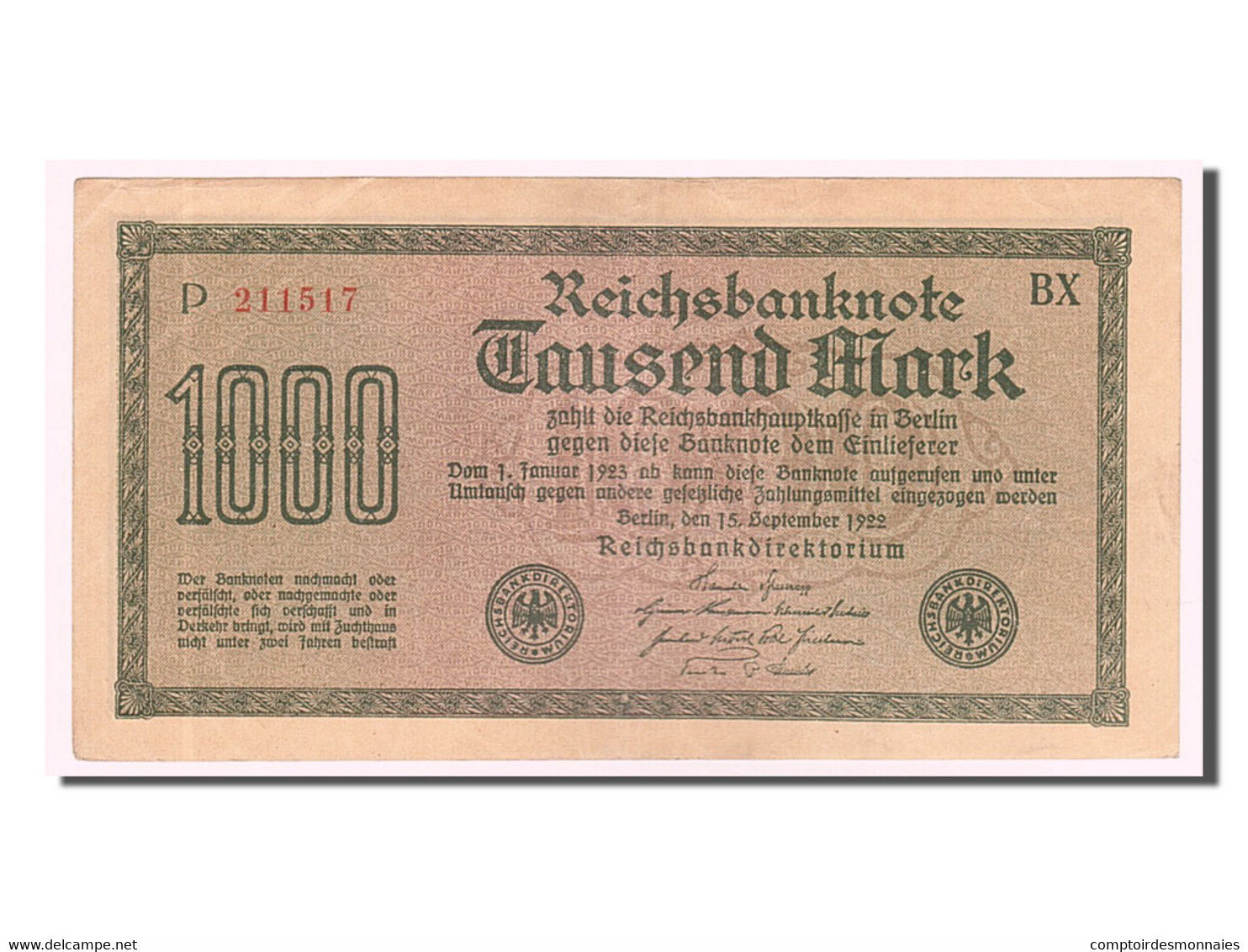 Billet, Allemagne, 1000 Mark, 1922, 1922-09-01, SUP - 1000 Mark