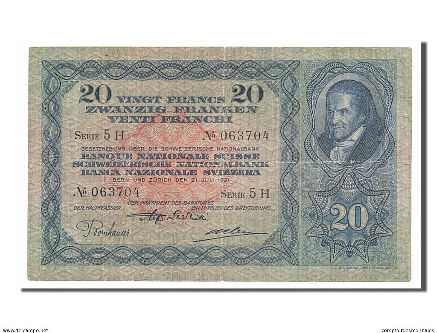 Billet, Suisse, 20 Franken, 1931, 1931-07-21, TTB - Switzerland