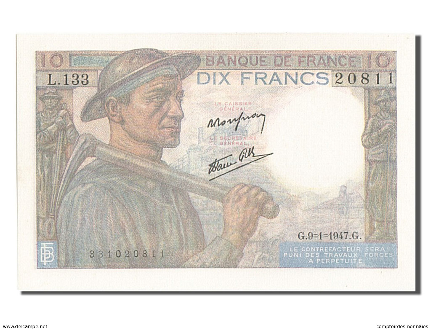 Billet, France, 10 Francs, 10 F 1941-1949 ''Mineur'', 1947, 1947-01-09, NEUF - 10 F 1941-1949 ''Mineur''