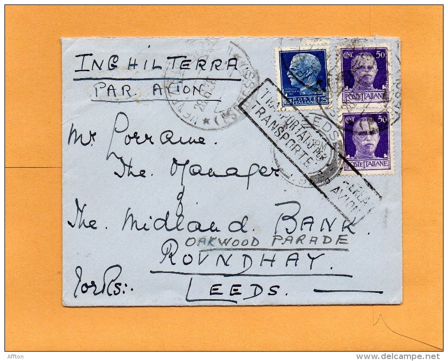 Italy 1938 Air Mail Cover Mailed To UK - Marcophilie (Avions)