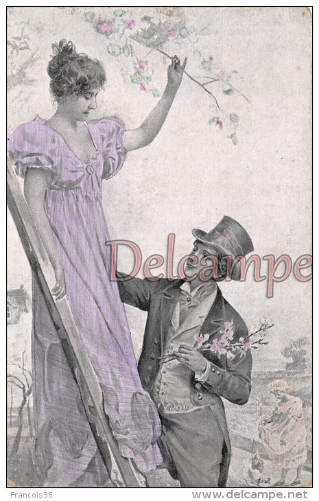 CPA Fantaisie - Couple - Illustration Art Nouveau Belle époque - Flirt Seduction Drague Amour Love - Paare