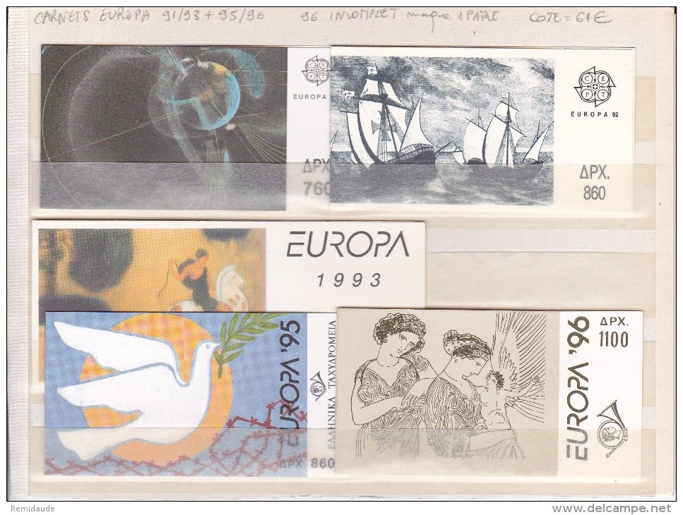 GRECE - COLLECTION ** CARNETS EUROPA 91+92+93+95+96 - COTE YVERT = 61 EUROS - - Libretti