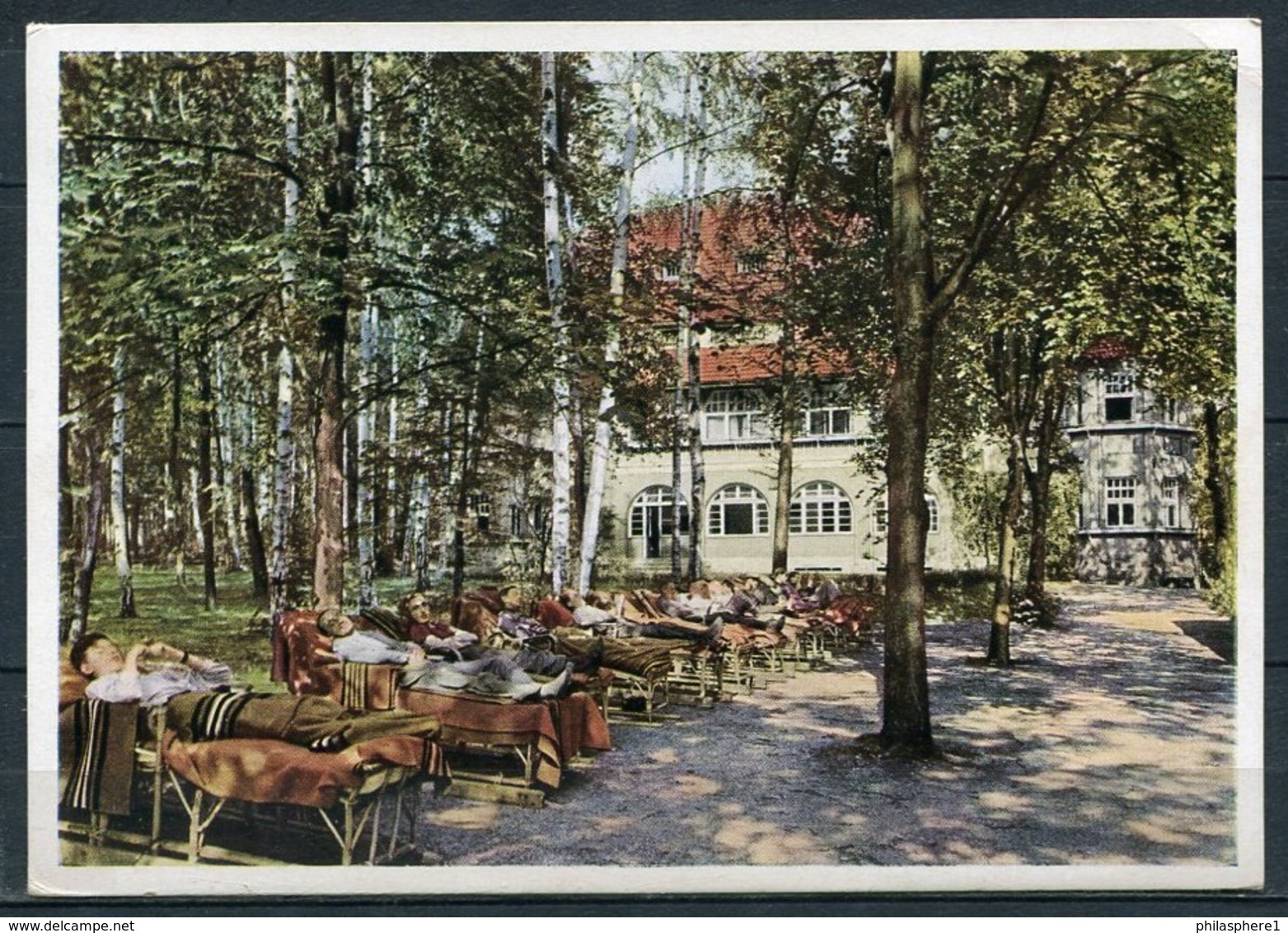 Chemnitz-Borna: Liegekur Vor Der Liegehalle, Im Hintergrund Frauenabteilung / Kur - Gelaufen 1955 - DDR - Chemnitz