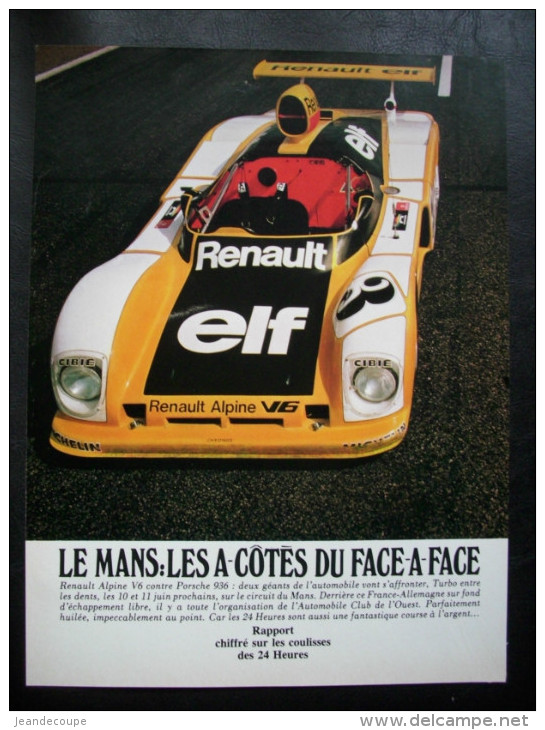 - Pub Auto - Publicité Papier - Automobile - Renault Alpine V6 - Juin 1978 - 24 Heurs Du Mans - ELF - - Publicités