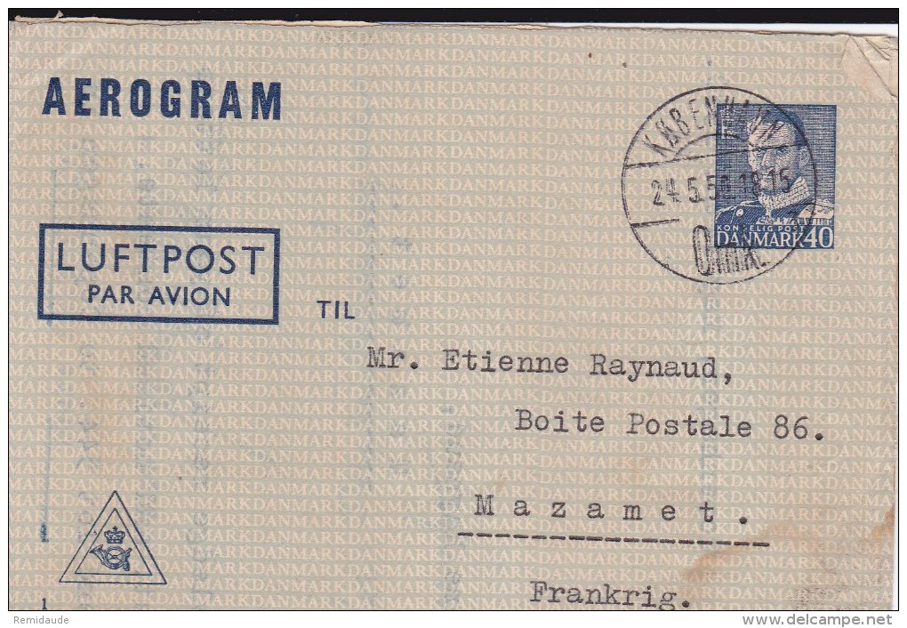 DANMARK - 1950 - LETTRE AEROGRAMME De COPENHAGUE Pour MAZAMET - RARE - Postwaardestukken
