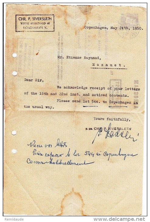 DANMARK - 1950 - LETTRE AEROGRAMME De COPENHAGUE Pour MAZAMET - RARE - Enteros Postales