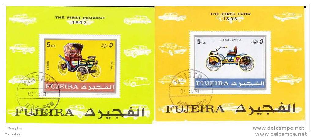 FUJEIRA Antique Cars Set Of  2 Souvenir Sheets -Used - Cars