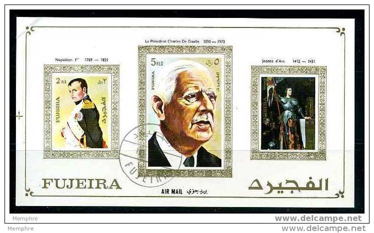 FUJEIRA Souvenir Sheet: De Gaulle, Napoleon And Johan Of Arc - De Gaulle (General)