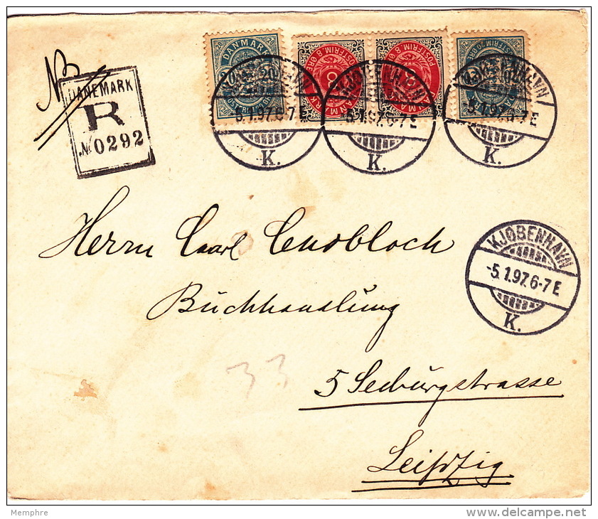 1897  Lettre Recommandée De Copenhague Pour Leipzig - Cartas & Documentos