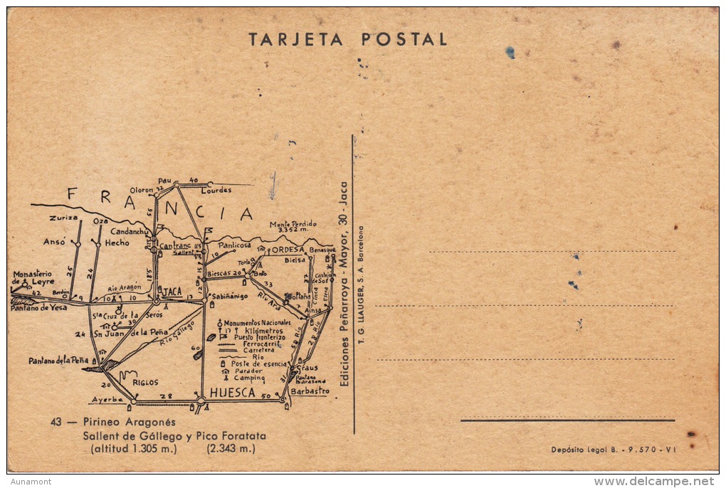 España--Huesca--1960--Sallent De Gallego Y Pico Foratata---Posterior --Plano Situacion - Mapas