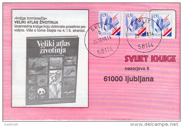 YUGOSLAVIA 1990 Commercial Postcard Franked With 3 X European Athletic Championships Tax Stamps.  SG 2649 - Charity Issues