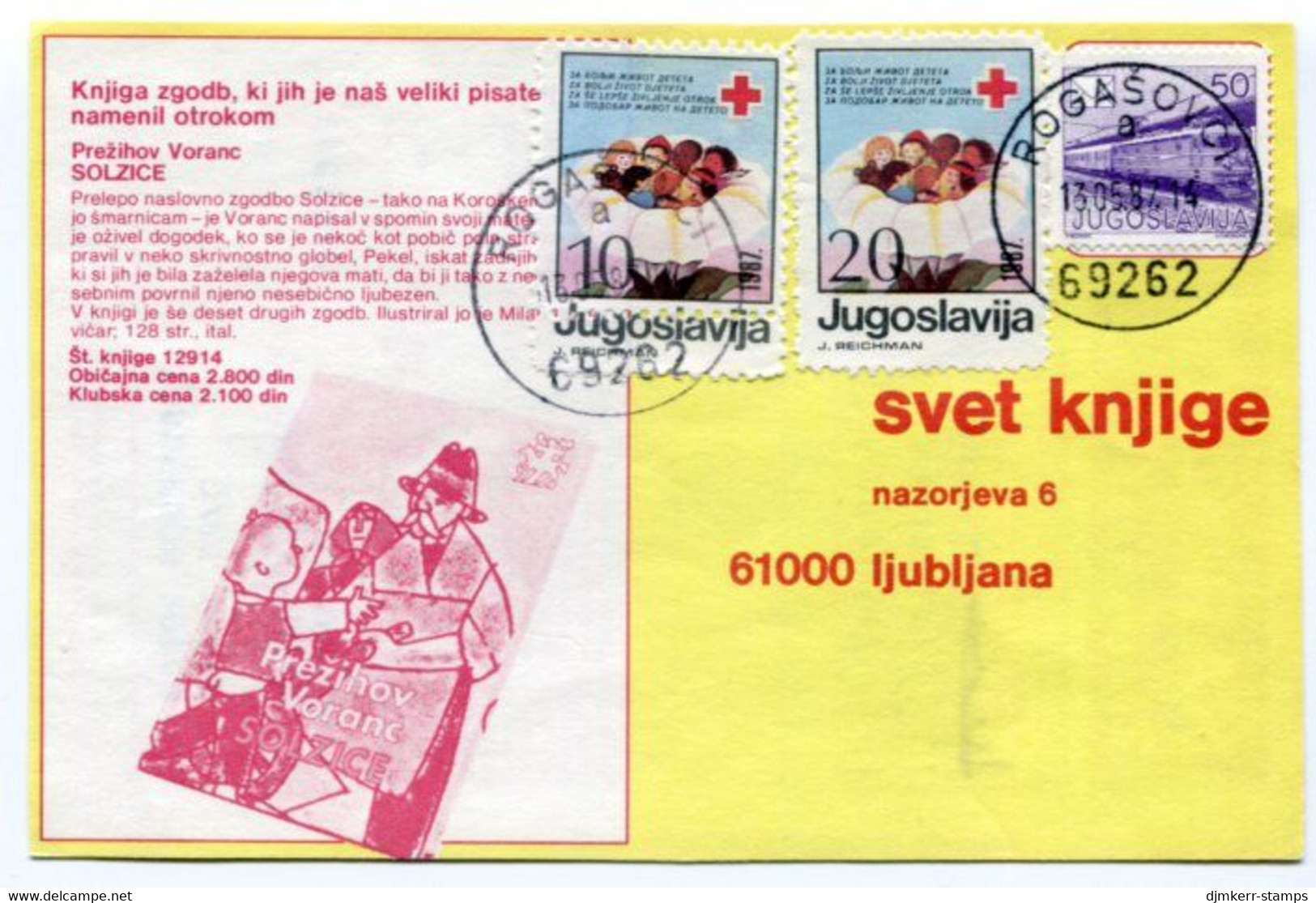YUGOSLAVIA 1987 Commercial Postcard With Red Cross Week 10d And 20d Tax.  Michel ZZM 129, 134 - Beneficiencia (Sellos De)