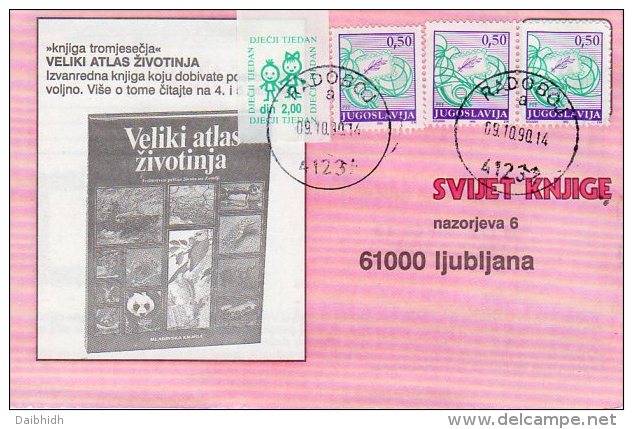 YUGOSLAVIA 1990 Commercial Postcard With Croatia Childrens Week 2d Tax. - Wohlfahrtsmarken