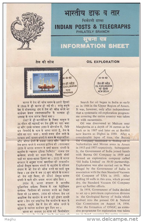 Stamped Information Oil Exploration, ONGC, Energy, India 1982 - Aardolie