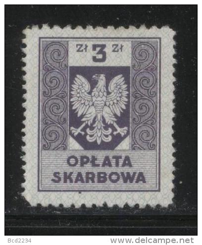 POLAND GENERAL DUTY REVENUE (OPLATA SKARBOWA) 1953 ENGRAVED EAGLE ON SHIELD WITHOUT IMPRINT 3ZL VIOLET HM BF#166 - Fiscaux