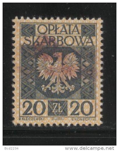 POLAND GENERAL DUTY REVENUE (OPLATA SKARBOWA) 1960 ENGRAVED EAGLE ON SHIELD WITH IMPRINT 20ZL SLATE BLUE USED BF#192 - Fiscaux