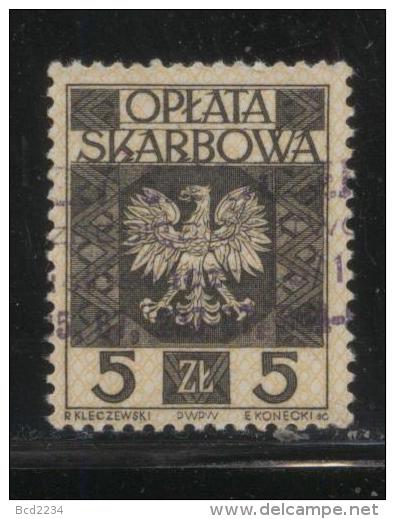 POLAND GENERAL DUTY REVENUE (OPLATA SKARBOWA) 1960 ENGRAVED EAGLE ON SHIELD WITH IMPRINT 5ZL BLACK NHM BF#190 - Fiscali