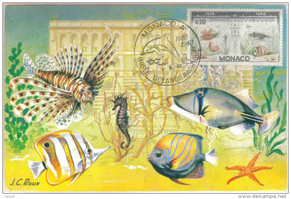 MONACO  .C.M . N° 527 CINQUANTENAIRE DU MUSEE *  POISSONS - Cartes-Maximum (CM)