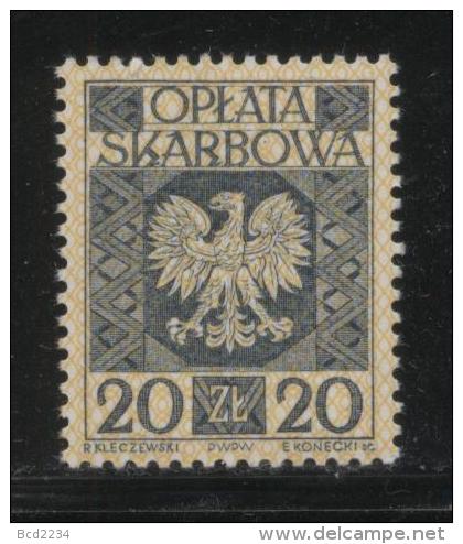 POLAND GENERAL DUTY REVENUE (OPLATA SKARBOWA) 1960 ENGRAVED EAGLE ON SHIELD WITH IMPRINT 20ZL SLATE-BLUE NHM BF#192 - Fiscaux