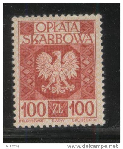 POLAND GENERAL DUTY REVENUE (OPLATA SKARBOWA) 1960 ENGRAVED EAGLE ON SHIELD WITH IMPRINT 100ZL RED NHM BF#194 - Fiscaux