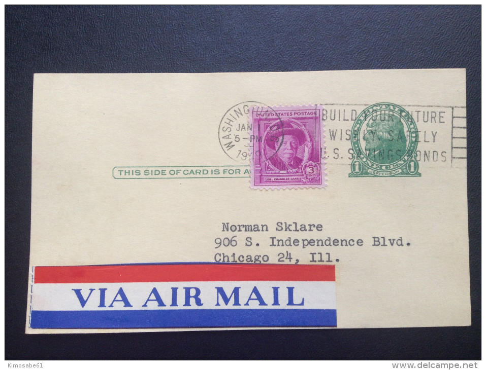 US, 1949 Stamped Postal Card, Air Mail - 1941-60