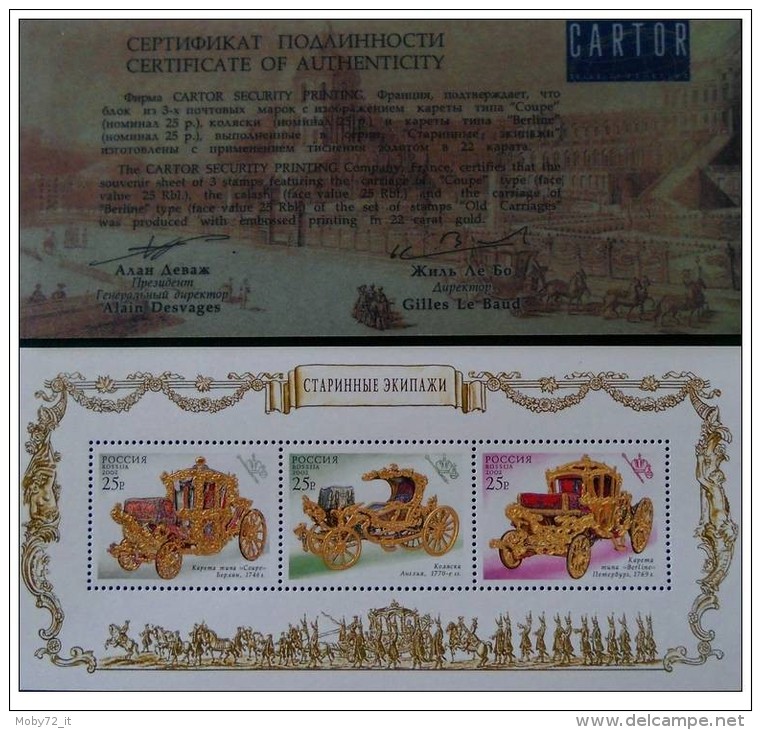 Russia - 2002 - Usato/used - Carrozze - Stampa Oro 22k Con Certificato - Mi Block 46 - Used Stamps